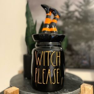 Rae Dunn By Magenta “Witch Please” Canister Witches Legs Topper Halloween Decor